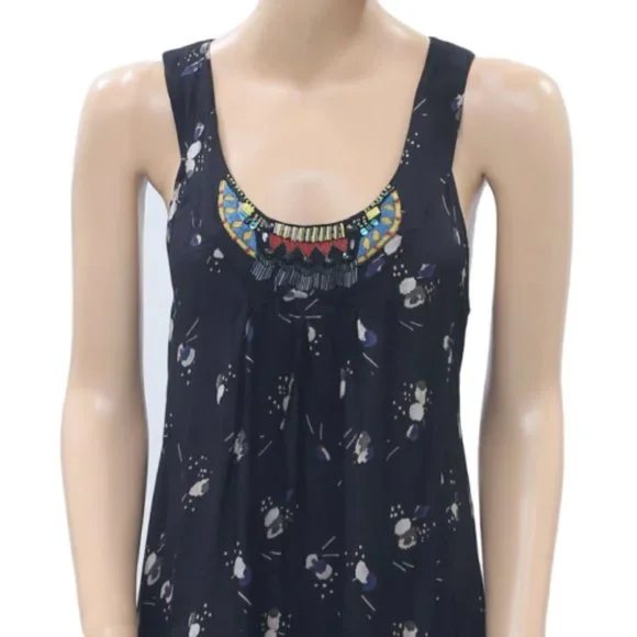 River Island Embroidered Printed Mini Dress Black Ruffle Tiered S New - Picture 3 of 4